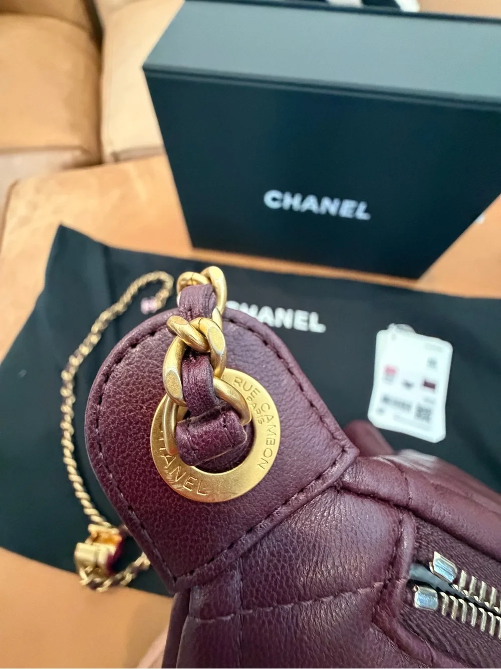 CHANEL Burgundy Quilted Leather Crossbody or Bum Belt Bag with Gold Hardware